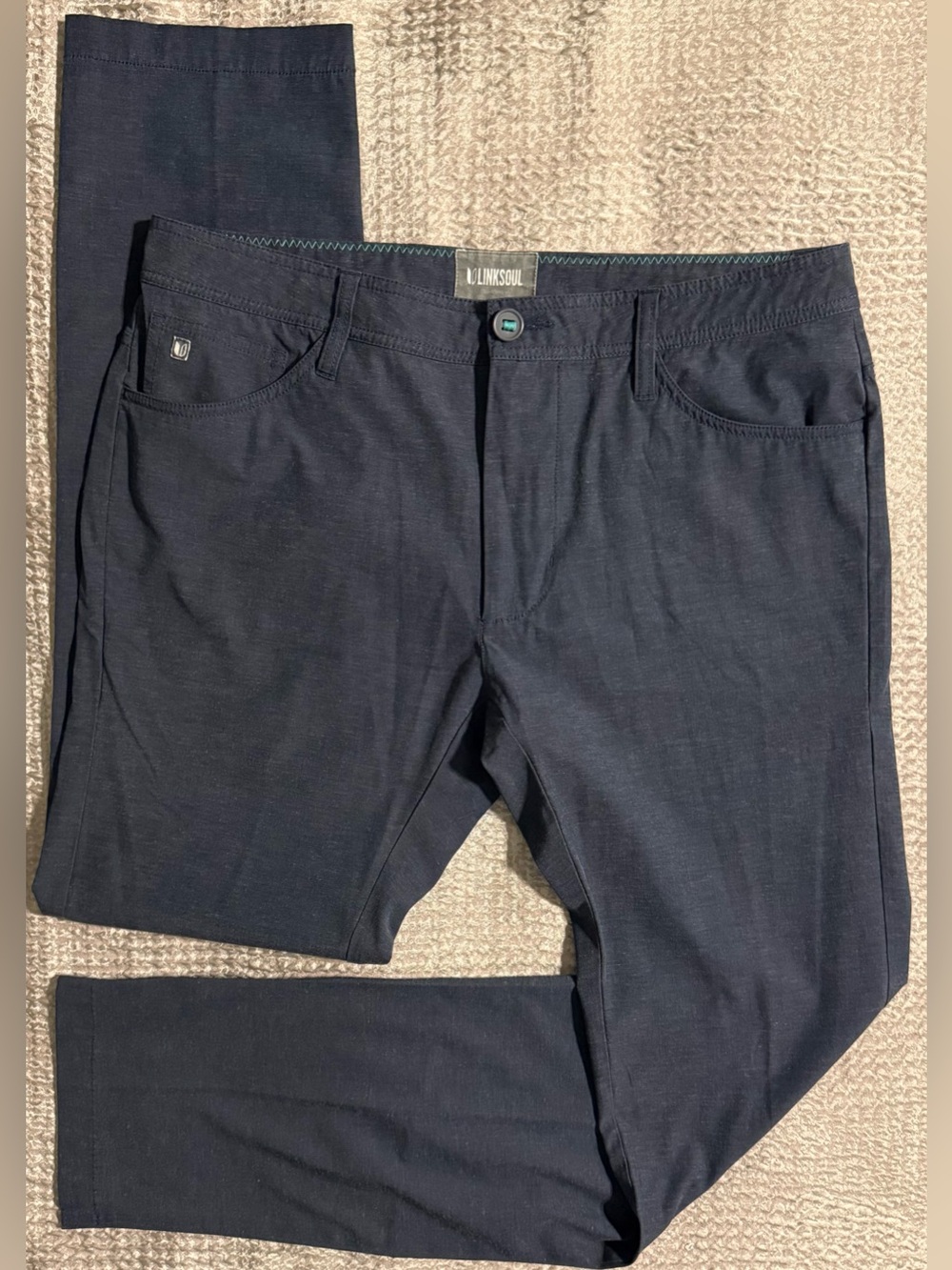Linksoul Boardwalker Pants Men’s 33R Navy 5 Pocket Stretch Golf Travel